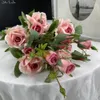 Couronnes de fleurs décoratives SunMade luxe Roses branche soie artificielle maison mariage décoration mariage Flore chambre décor Fleurs Artificielles automne 230825