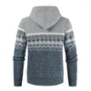 Männer Pullover 2023 Herbst Winter Strickjacke Mit Kapuze Gestrickte Druck Mantel Mens Casual Fleece Warm Zipper Pullover