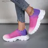 Gradient Platform Dress Breathable Sneakers Women Striped Knit Vulcanize for Woman Mix Color Thick Sole Casual Shoes 202 3953