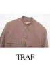 Tweedelige jurk TRAF damesmode met zakken cropped bomberjack jas vintage rokken lente vrouw elegante streetwear pakken 230826