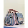 Kvällpåse blå rosa topphandtag på väska stora kapacitet flickor y2k denim Boston designer crossbody handväska multi pocket slips färgad 230825