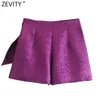 Jupes Zevity Femmes High Street Bow Décoration Texture Purple Shorts Lady Zipper Fly Chic Pantalone Cortos QUN938 230825