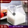 Copas de vino 1/2 Uds 300ml caja de leche transparente creativa forma de taza tazas de vidrio botella para jugo lindo café taza de té estudiantes
