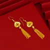 Hoop Huggie Tropfen-Blumen-Ohrringe aus echtem 18-Karat-AU750-Gold, schlichtes Pflaumenblüten-Design für Frauen, Quasten-Ohrringe, edler Schmuck 230825