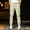 Mens Jeans Streetwear Fashion Men Elastic Big Pockets Casual Cargo Pants Hombre Army Green Khaki Spliced Designer Hip Hop Joggers 230825