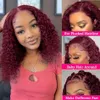 99J Czerwony Kinky Curly Peruka Human Hair 13x4 Burgundowe Czarne Krótki Bob Lase Koronki Przód ludzkie włosy dla kobiet Krótkie głębokie kręcone