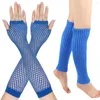 Knee Pads 1Set Leg Warmer And Arm Cover Solid Color Fishnet Long Fingerless Gloves Knitted Wool Foot Warmers Footless Socks Halloween