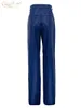 Women's Pants Capris Clacive Fashion Blue Pu Leather Women's Pants Elegant Ultra Thin High Waist Straight Trousers Street Clothing Pantnes Women's Clothing T230825