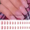 Unhas Falsas 24 Pcs Unhas Longas Coração Azul Simples Pó Transparente Broca Completa Unhas Falsas Sangue Cruz Vermelha Halloween Cobertura Completa X0826