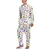 Men's Sleepwear Dog Pow Art Pajamas Long Sleeve Colorful Pawprints 2 Pieces Casual Set Spring Male Design Cool