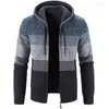 Suéter masculino listrado suéter outono inverno casaco coreano tendência de malha cardigan grosso quente cashmere jaqueta com capuz 4xl