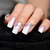 Kunstnagels Gradiënt Parelroze Franse kunstnagels Manicure Vierkante kop Druk op nepnagels Tips Dagelijks kantoor Vingerslijtage met lijmsticker x0826