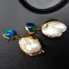 Charme YYGEM 24x32mm coquille blanche 15mm bleu verre de Murano plaqué or boucles d'oreilles pendantes pour bijoux de fête 230825