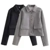 Damen Hoodies Sweatshirts TRAF 2023 Damenmode Jacke mit Metallknopf weiblich Vintage Frühlingsmäntel Umlegekragen Mantel Damen schicke Oberbekleidung 230825