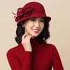 Wide Brim Hats Bucket Lady Chic Flower Asymmetric Cloche Cap Women 100 Wool Felt Fedora 230825