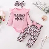 Rompers 3st Born Clothes Baby Girl Clothes Set Spädbarnsdräkt Ruffles Romper Top Bow Leopard Pants Born Toddler Clothing 230825