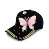 Bollmössor Sommarbasebollhatt för kvinnor Butterfly Diamond Studded Outdoor Cap Ladies Casquatte Metal Three Ring Sun