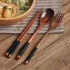 Spoons Natural Wood Spoon Chopsticks and Fork Dinner Set Rice Soup Table Gervis Handgjort Hushållens bordsartiklar 230825