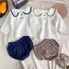 Clothing Sets born Baby Girls Boys Autumn Full Sleeve Navy Collar Top Tees Solid Bread Bottoms Infant Kids Pure Cotton Clothing Set 2pcs 230825