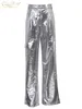 Женские брюки Capris Clacive Fashion Silver Women's Pants 2023 Элегантная высокая талия в полной длине грузовые штаны Женская уличная одежда прямая корзина T230825