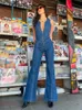 Jumpusy damskie Rompers Blue Backless Serce Cut Cight Body Bodysuit Summer Bodevela Bez rękawów Slim Fit One Piece Dress Vintage Denim Bodysuit T230825