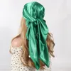 Lenços cores sólidas lenço de seda mulheres cetim hairhead preto branco exército verde marrom cáqui quadrado 9090cm foulard feminino hijab 230825