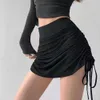 Meisjestijl sexy bandjes trekkoord gevouwen rok dames skinny halve lengte strak dansen fitness kort