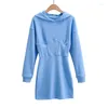 Jupes automne hiver capuche robe chaude femmes solide à manches longues tunique robes décontracté sweat à capuche épais femme sweat