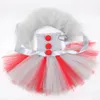 Cosplay Halloween Pennywise Costume pour enfants Clown effrayant Carnaval Vêtements de fête Gris Enfants Filles Fantaisie Tulle Tutu Robe Ensemble 230825