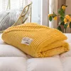 Couvertures pour lits couleur jaune unie, douce et chaude, Plaid carré en flanelle, 300 g/m², épaisseur du lit, l230825