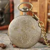 Pocket Watches Classic Open Face Design Clock Romerska siffror Dial Män Kvinnor Quartz Analog Klocka Halsband Pendant Chain Timepiece Gift