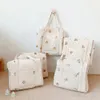 Diaper Bags Cute Mommy Bag Bear Flower Embroidery Pattern Baby Beige Cotton Fabric Zipper Diaper Handbag Stroller Bags 230825