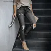 Kvinnors jeans Kvinnor Öppna fronten Slim Fiting Street Clothing Casual High Maist Black Tight Vintage Fashionable Stretch Women's Pants T230826