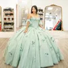 Sage Green Shiny Dealeart Quinceanera платья цветочные аппликации сладкие 16 vestido de 15 Anos кружевное платье для выпускного вечера