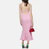 Lässige Kleider Frauen Rosa Spaghetti Strap Bodycon Maxi Kleid Ärmellos Coutout Rückenfrei Eng Stretch Sexy Club Slip Meerjungfrau