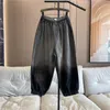 Kadın Kotları Kadın Elastik Bel Gevşek Stil Gradyan İşlemeli Yıkama Denim Düz Sokak Giyim Ayak Bileği Uzunlukta Harem Pantolon