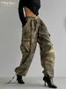 Women's Pants Capris Clacive Retro Loose Camo Printed Women's Pants Fashion Low Waist Cargo Pants Street Clothing Pockets Men's Clothing T230825