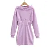 Jupes automne hiver capuche robe chaude femmes solide à manches longues tunique robes décontracté sweat à capuche épais femme sweat