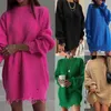 Grundläggande avslappnade klänningar Kvinnor Autumn Winter Pullovers and Sweaters O-Neck långärmad stickad oregelbunden rippad håltröja klänningar T230825