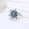 S925 Sterling Silver Women Jewelery Diamond Engagement Ring Christmas Snowflake Blue Crystal Wedding Party Zircon Rings