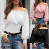 Women's Blouses Shirts Hot Off Shoulder Autumn Chiffon Shirts Top Lady Women Long Sleeve Shirt Slim Casual Solid White Blouses T230825