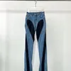 Women's Jean Splicing Slim Button Fly Pockets Split High Waist Pants Streetwear 230825