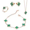 Lucky Four Leaf Grass Necklace Bracelet Ring Earrings Four Piece Set Rose Gold Collar Chain Women's Summer Day Long Necklace Available in Colors