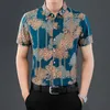 Men's Dress Shirts Summer Luxury Gilded Print Casual Business Men Soft Thin Slim Beach Shirt Quick Dry Hawaiian Tops Lapels Undershirt Homme 230826