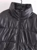 Women's Trench Coats Women Fashion Faux Leather Black Thick Warm Padded Jacket Coat Vintage Long Sleeve Elastic Hem Female Outerwear Chic