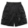 Herr shorts hip hop vintage last män utomhus flera fickor fast färg sport sommar avslappnad elastisk midja svettbyxor man