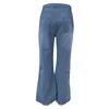 Pantaloni da donna in denim con foro jeans Pantaloni a vita alta con bottoni svasati Pantaloni a campana skinny femminili svasati