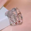 Cluster Ringe Ankunft Vintage Original Silber Farbe Gefüllt Hochzeit Für Frauen 3 Schicht Schmuck Luxus Zirkon Runde Karte Ring