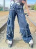 Jeans femininos rapcopter y2k bandagem carga jeans punk metal azul baggy streetwear calças mulheres coreano grunge estética jeans elegante vintage 90s 230826