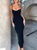 Vestidos Casuais Básicos Mulheres Sexy Spaghetti Strap Bodycon Maxi Vestido Sem Mangas Backless Casamento Convidado Festa Cocktail Longo